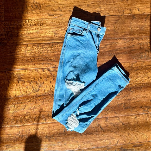 TOPSHOP Moto Leigh Jeans 25 Distressed Light Wash Skinny - Picture 2 of 5